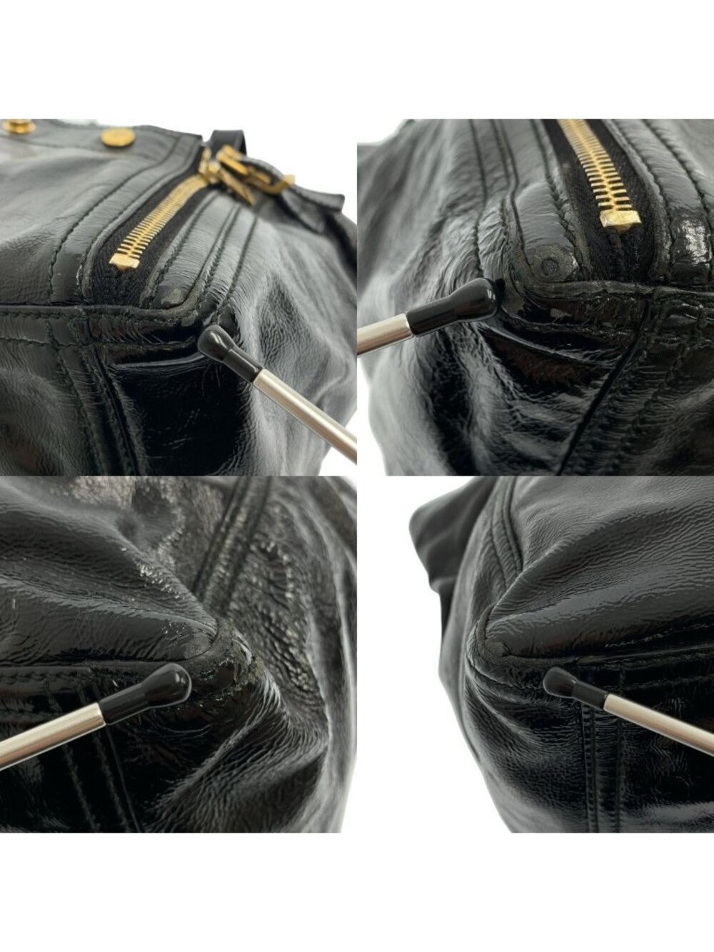 ★SOLD★ Saint Laurent Rive Gauche Downtown Patent Leather Logo Zip Handbag Black - Picture 8 of 8